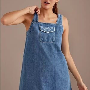 Damson Madder Blue Denim Pinafore with Classic Style